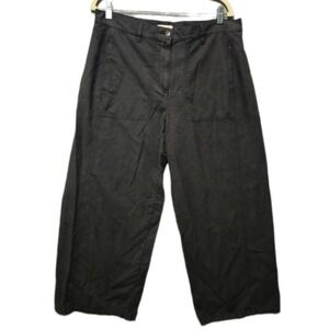 EILEEN FISHER Wide Leg Trousers Cropped Pants Womens Large Black Minimalist